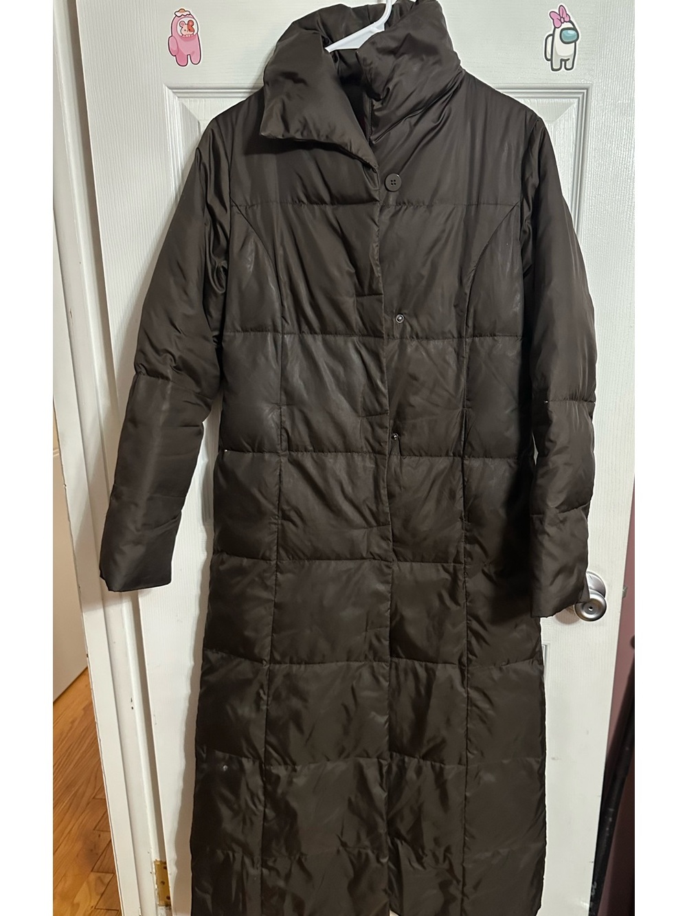 Cole Haan Women's Long Quilted Puffer Coat in Dark Brown